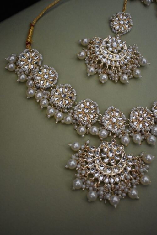Kundan Work Pearl Beaded Necklace Set