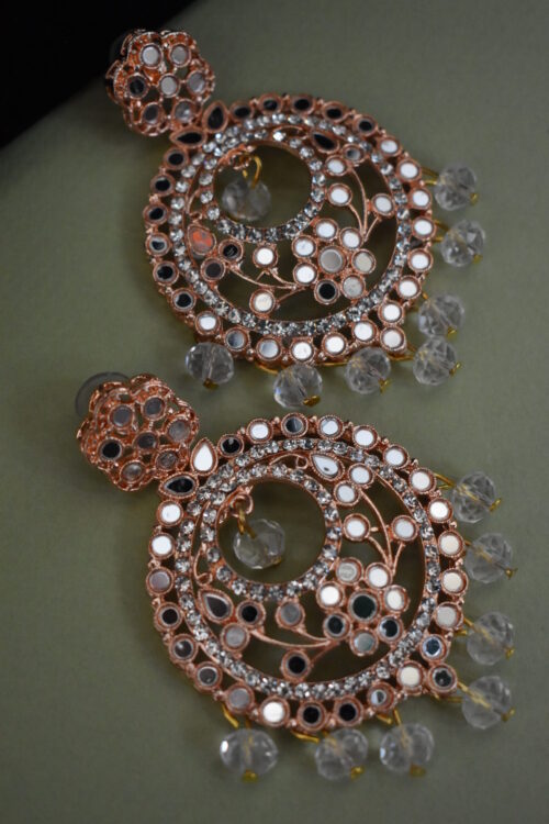 Rose Gold Mirror And Beads Studded Necklace Set With Paasa