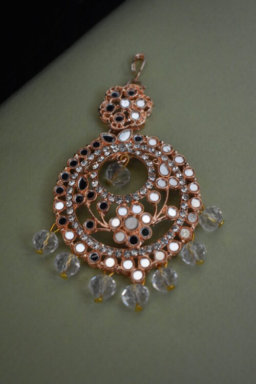 Rose Gold Mirror And Beads Studded Necklace Set With Paasa
