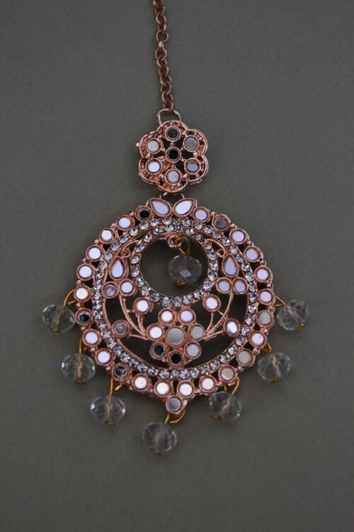 Rose Gold Mirror And Beads Studded Necklace Set With Paasa