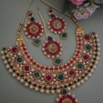 Stone Studded Multi Color Wedding Wear Necklace Set