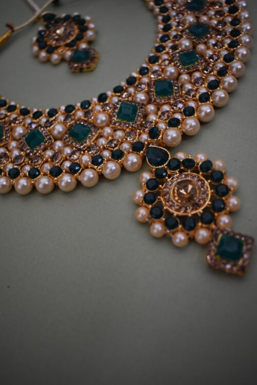 Stone Studded And Pearl Embellished Wedding Wear Necklace Set