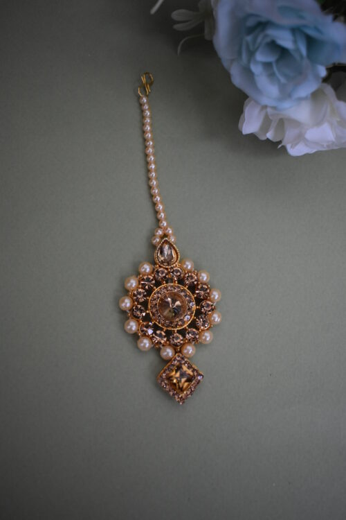 Stone Studded And Pearl Embellished Wedding Wear Necklace Set