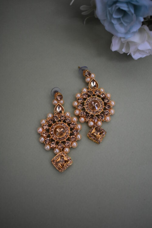 Stone Studded And Pearl Embellished Wedding Wear Necklace Set