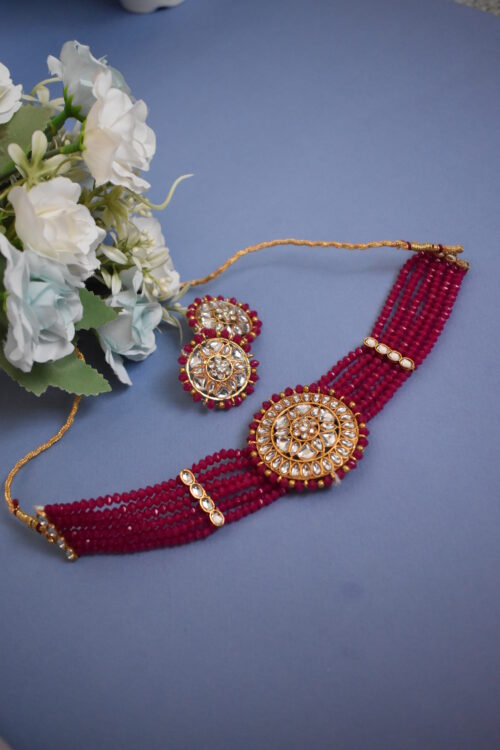 Crystal Kundan Choker Set with Earrings