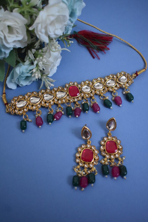 Elegant Wedding Wear Multi Color Pachi Kundan Necklace Set