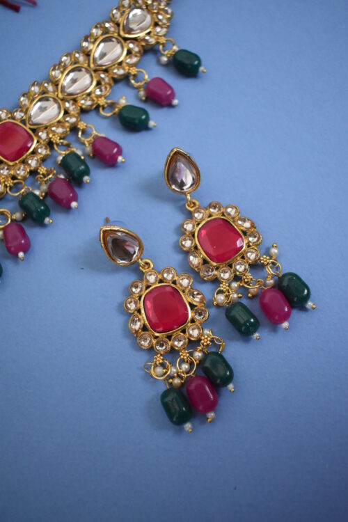 Elegant Wedding Wear Multi Color Pachi Kundan Necklace Set