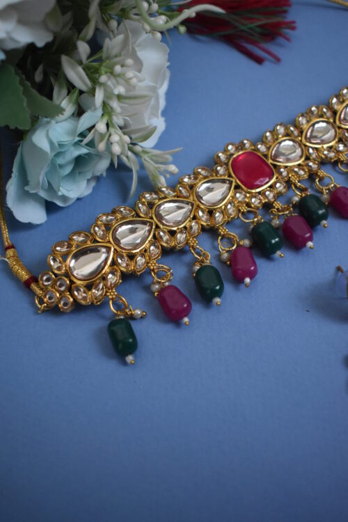 Elegant Wedding Wear Multi Color Pachi Kundan Necklace Set