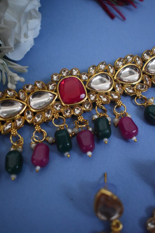Elegant Wedding Wear Multi Color Pachi Kundan Necklace Set