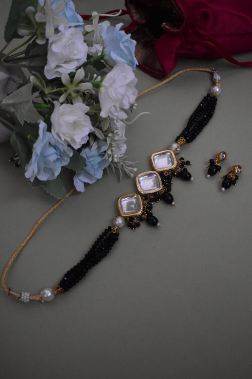 Traditional Big Kundan And Beads Choker Set