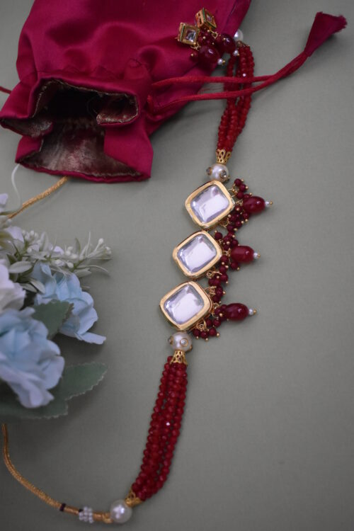Traditional Big Kundan And Beads Choker Set