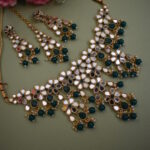 Green Mirror Studded Necklace Set