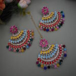 Beautiful Multi Color Stone Studded Earrings Set With Maang Tikka