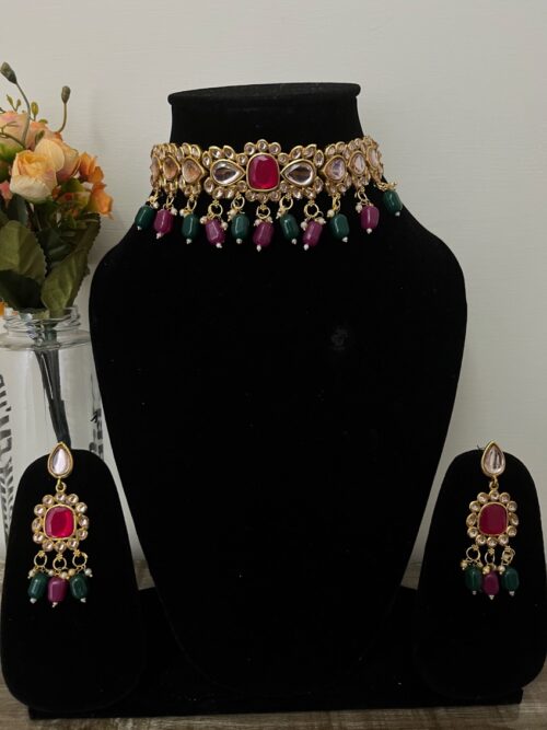 Elegant Wedding Wear Multi Color Pachi Kundan Necklace Set