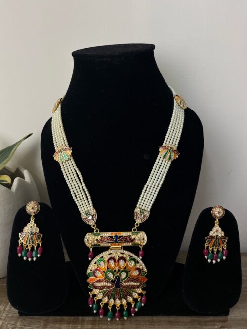 Peacock Design Meenakari Long Necklace Set