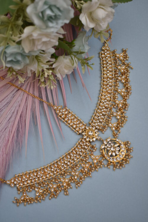 Gold Plated Kundan & Beads Mathapatti / Head Chain / Tikka Head Set