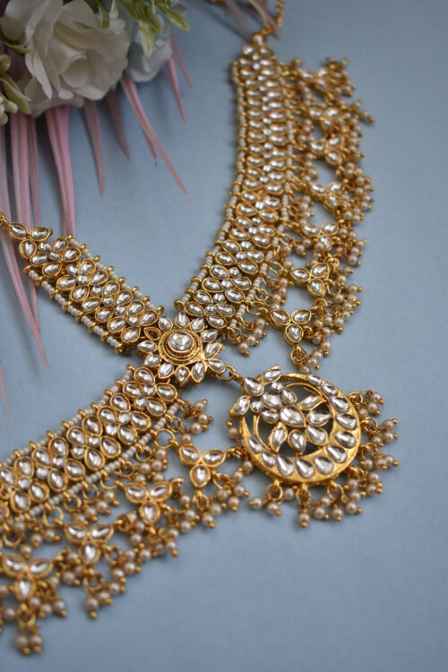 Gold Plated Kundan & Beads Mathapatti / Head Chain / Tikka Head Set