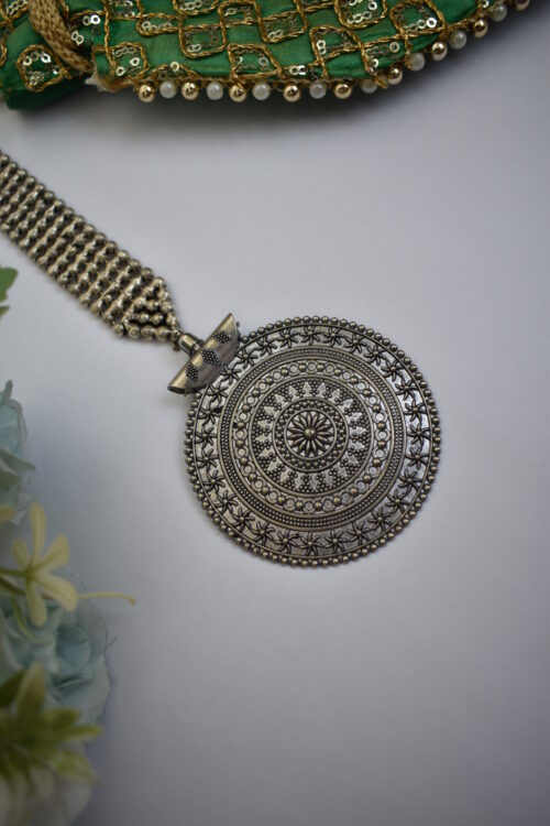 Big Silver Toned Oxidised Maang Tikka Head Jewellery