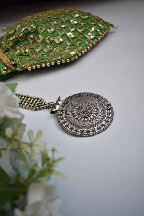 Big Silver Toned Oxidised Maang Tikka Head Jewellery
