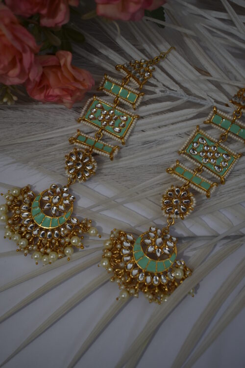 Beautiful Kundan Chandbali Earrings With Ear Chain