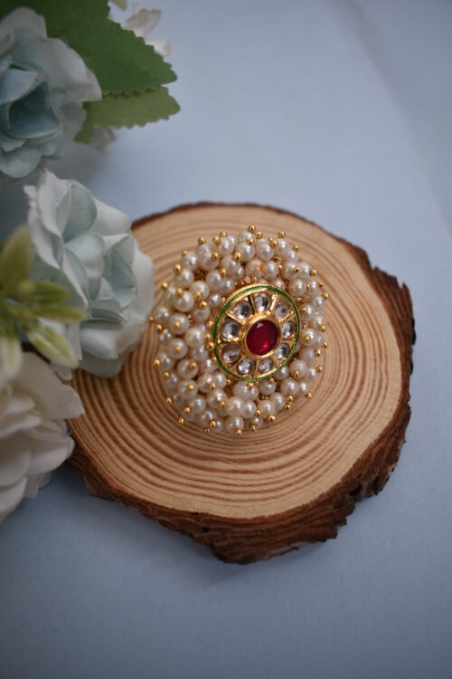 Traditional Pink Stone Beads Ring