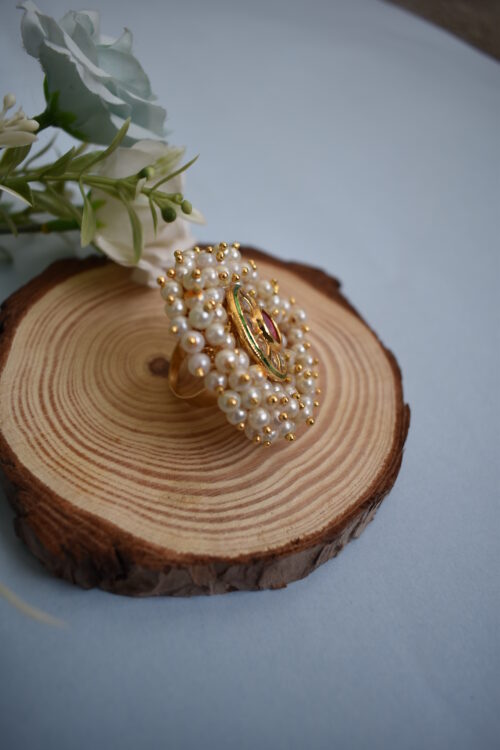 Traditional Pink Stone Beads Ring