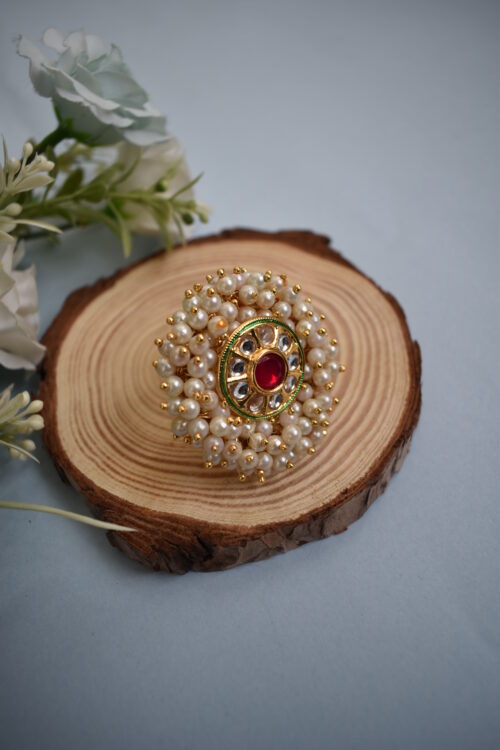 Traditional Pink Stone Beads Ring