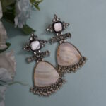 Ivory Stone Silver Finish Statement Ethnic Earrings