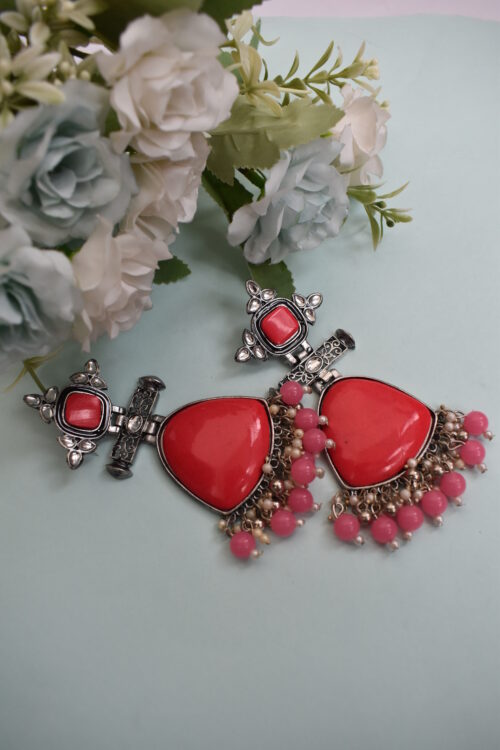 Ivory Stone Big Silver Finish Statement Ethnic Earrings - Image 8