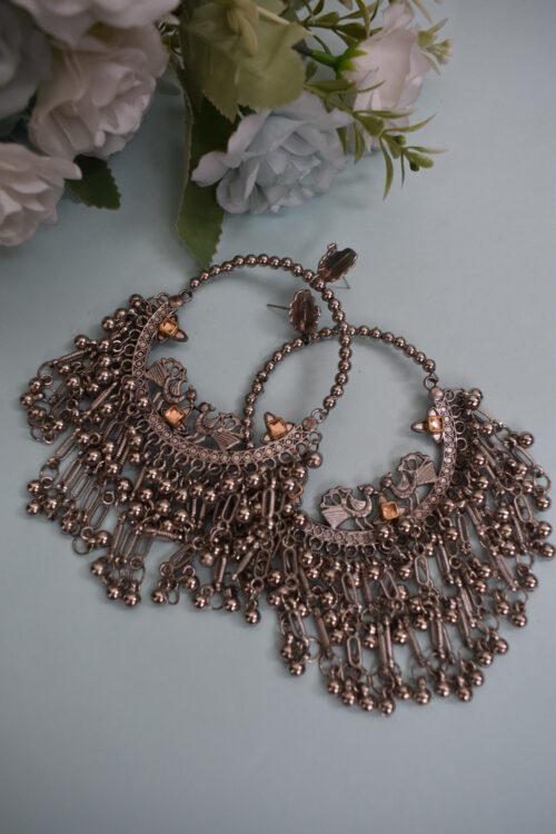 Beautiful Big German Silver Chandbali Afghani Earrings