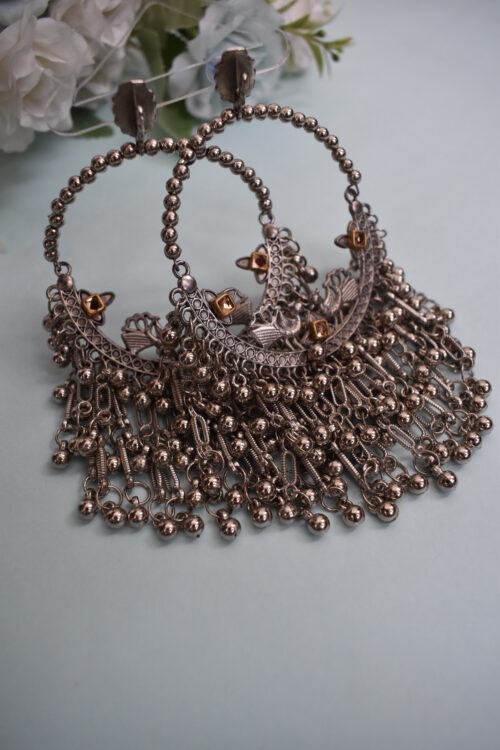 Beautiful Big German Silver Chandbali Afghani Earrings