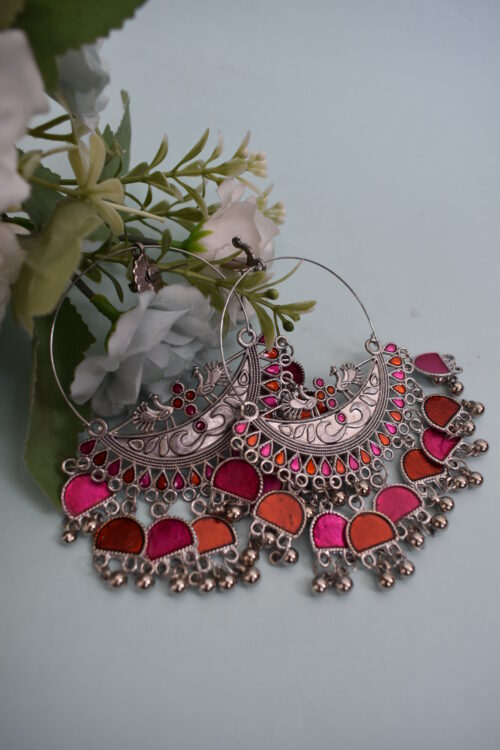 Beautiful Big Chandbali Enamel Oxidized Afghani Design Earrings
