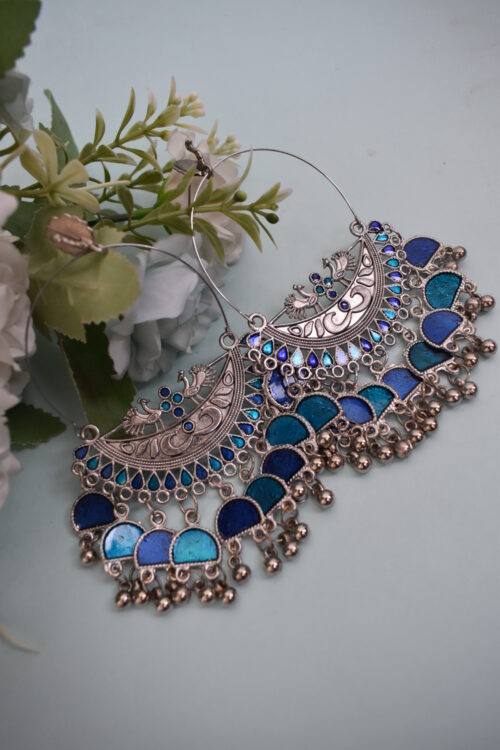 Beautiful Big Chandbali Enamel Oxidized Afghani Design Earrings