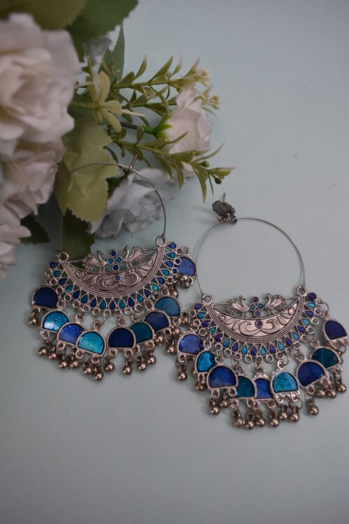 Beautiful Big Chandbali Enamel Oxidized Afghani Design Earrings