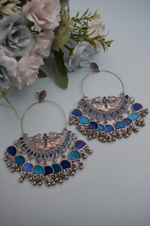 Beautiful Big Chandbali Enamel Oxidized Afghani Design Earrings