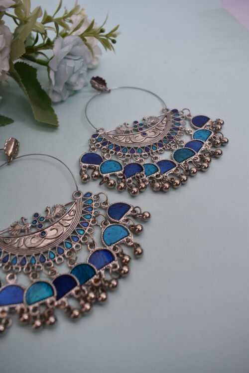 Beautiful Big Chandbali Enamel Oxidized Afghani Design Earrings