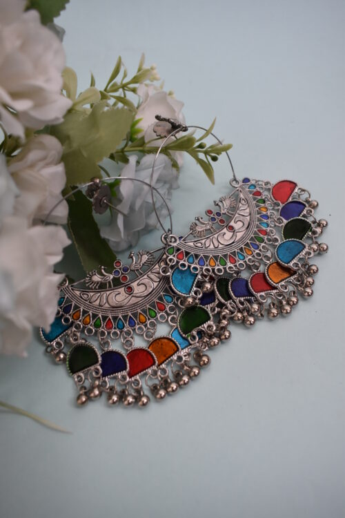 Beautiful Big Multicolor Chandbali Enamel Oxidized Afghani Design Earrings