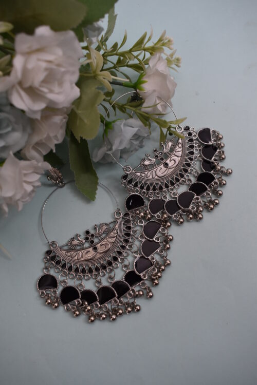 Beautiful Big Chandbali Enamel Oxidized Afghani Design Earrings