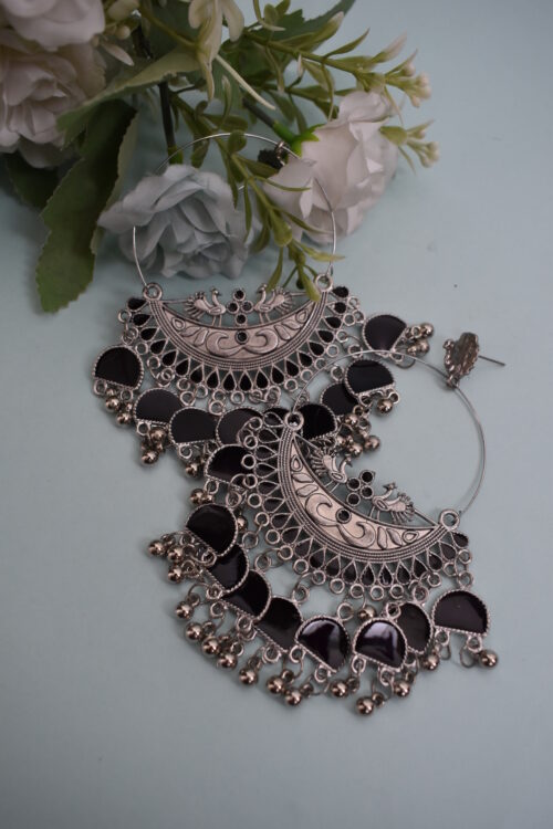 Beautiful Big Chandbali Enamel Oxidized Afghani Design Earrings