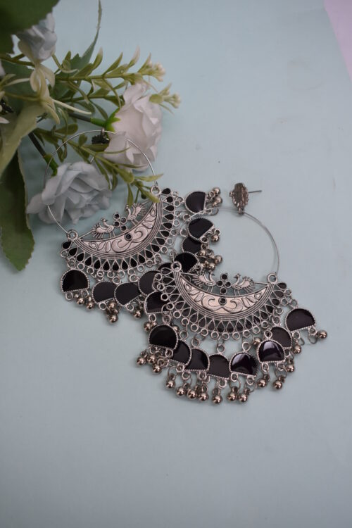 Beautiful Big Chandbali Enamel Oxidized Afghani Design Earrings