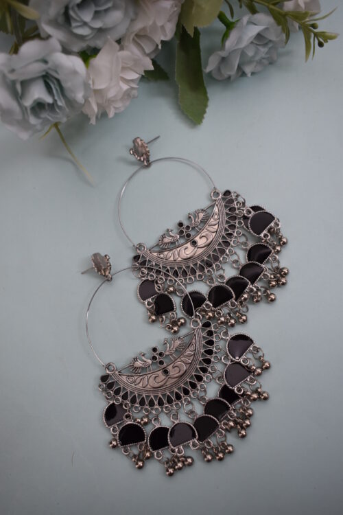 Beautiful Big Chandbali Enamel Oxidized Afghani Design Earrings