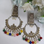 German Silver Multicolor Pearl  & Mirror Boho Chandbali Earrings