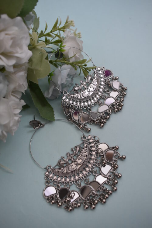 Beautiful Big Chandbali Enamel Oxidized Afghani Design Earrings