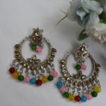 Beautiful Oxidised German Silver Pearl Mirror Chandbali Earrings