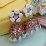 Sea Shell Oxidised Jhumka Earrings With Kodi Shankh