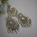 Mirror And Pearl Studded Silver Earrings Set