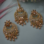 Mirror And Pearl Golden Earrings Set