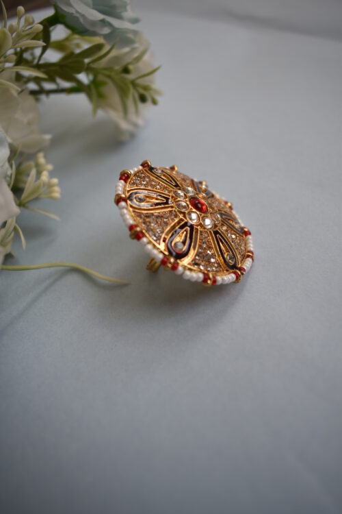 Beautiful Designer Kundan Pearls Meenakari Floral Ring