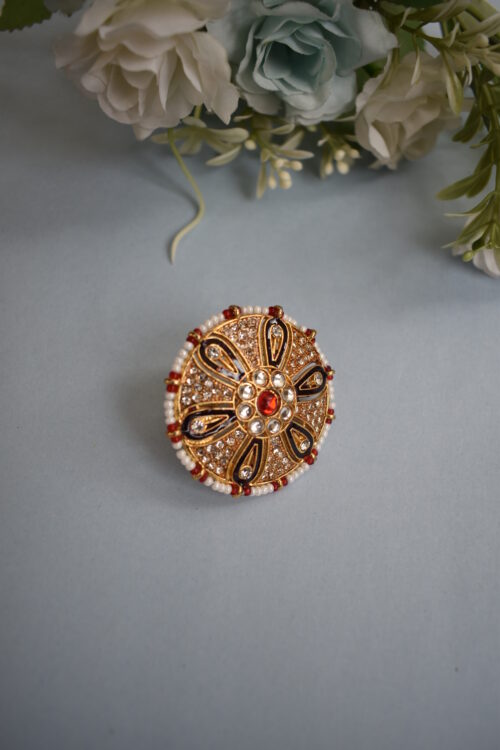 Beautiful Designer Kundan Pearls Meenakari Floral Ring