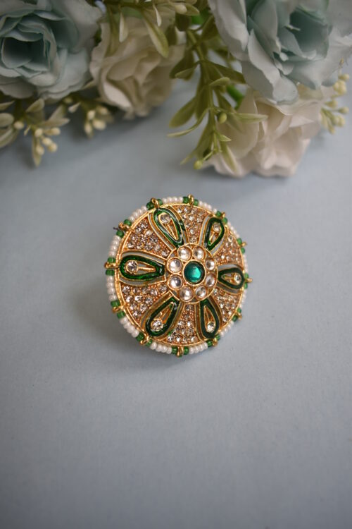Beautiful Designer Kundan Pearls Meenakari Floral Ring